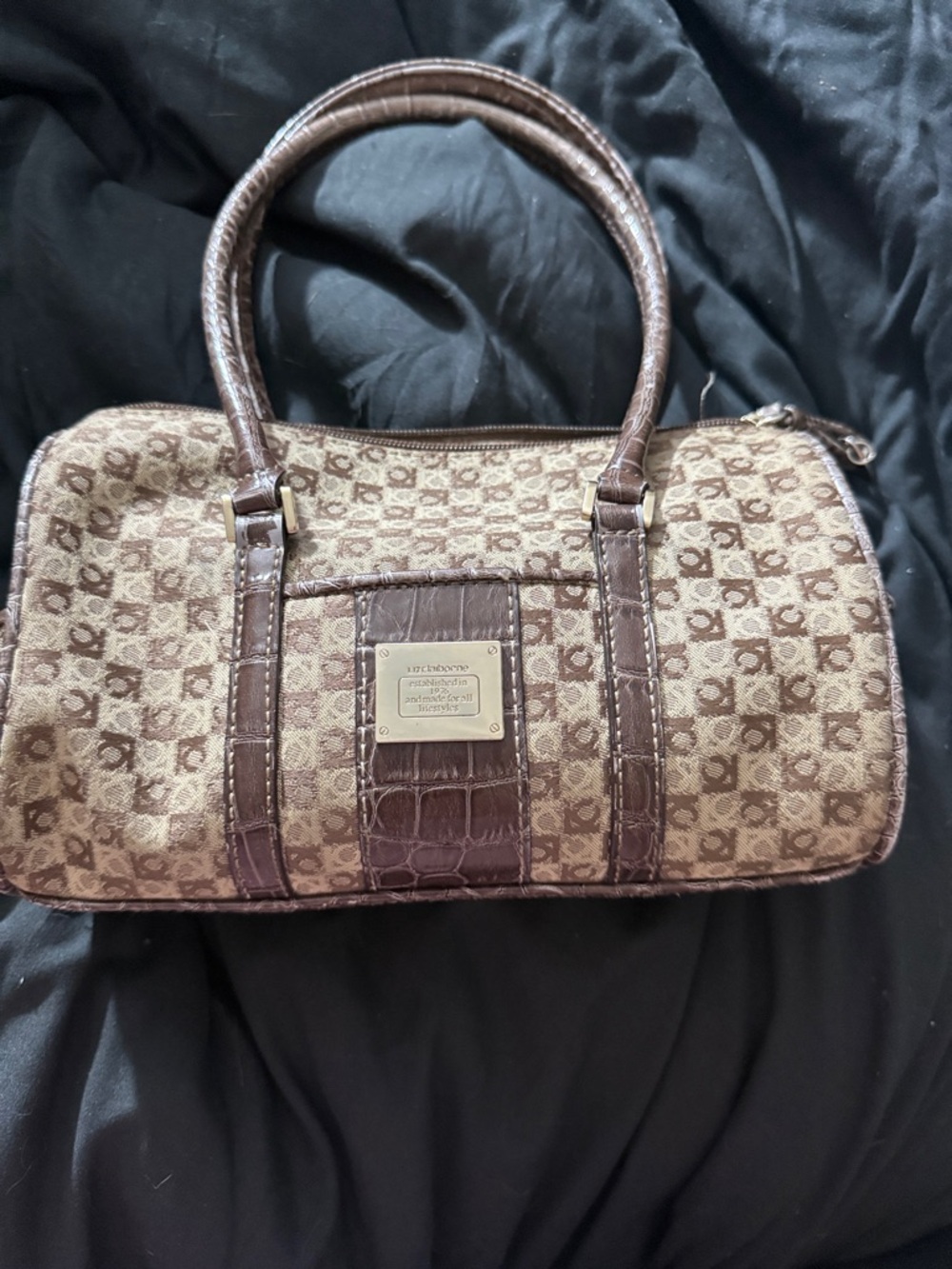 Liz Claiborne Brown Patterned Dome Satchel